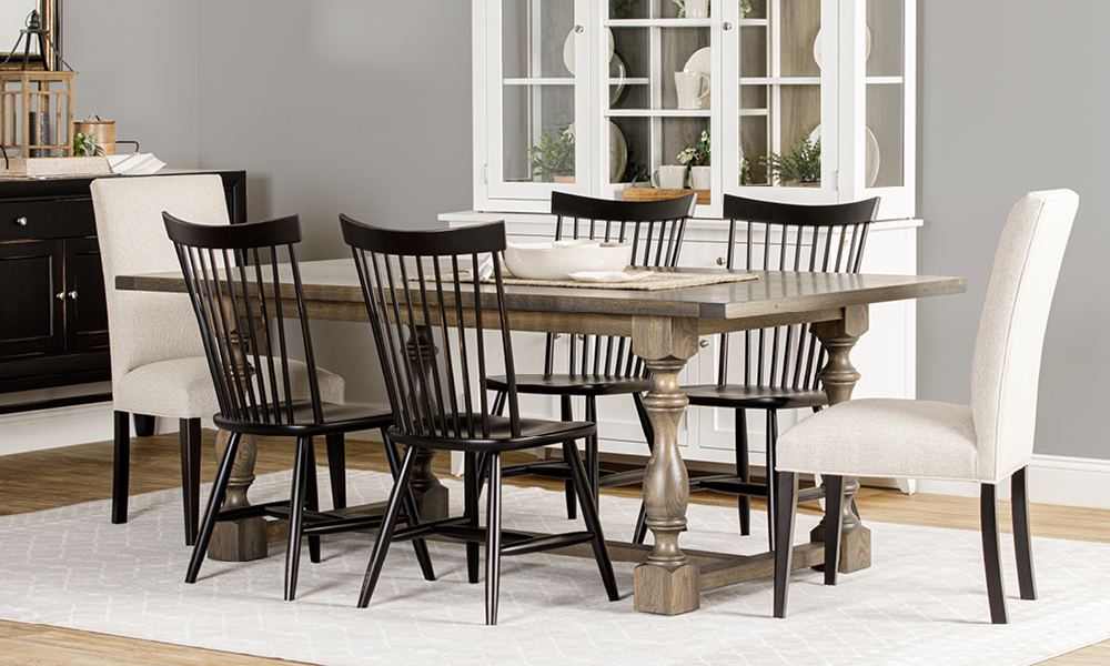Camilla Dining Table, Cullman and Parsons Chairs