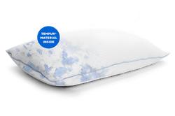 image of the TEMPUR-Cloud Adjustable pillow showing the inside fill with a blue badge saying "Tempur material inside"